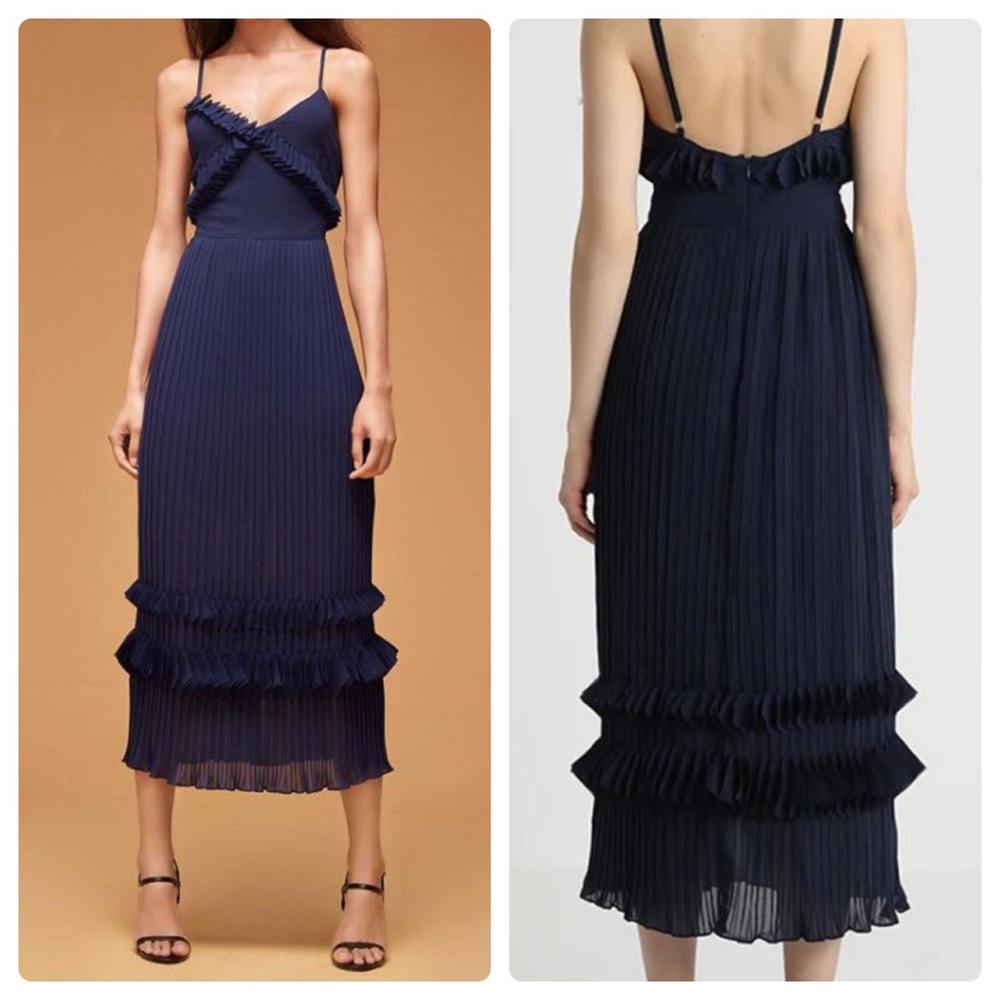 Foxiedox Lova Ruffle 3D Midi Dress in Navy - Picture 1 of 2